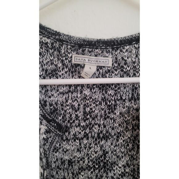 Dana Buchman GUC Black & White Marl Knit Long Open Cardigan sz L w/Pockets - Picture 4 of 8